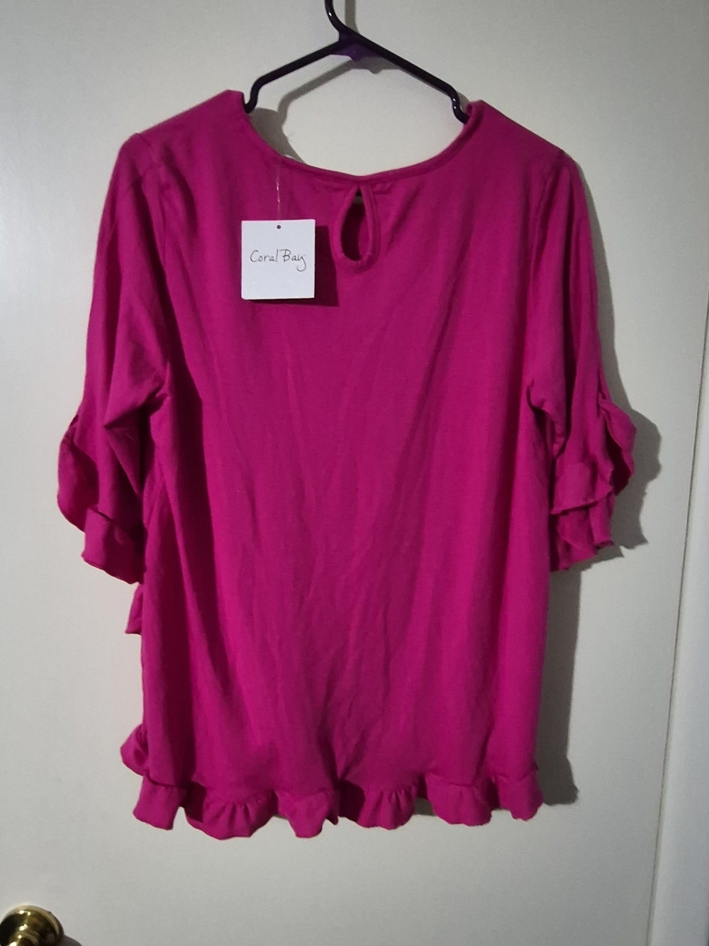 Coral Bay Women's Bright Fuchsia Ruffle Hem and Sleeve Top